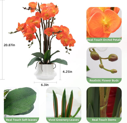 Artificial Orchid Flower Plant 20.9'' Real Touch Faux Orchids in Ceramic Vase Purple Dapple Fake Phalaenopsis Flower Arrangement Silk Orchids with Stems for Centerpiece Table Home Indoor Decor