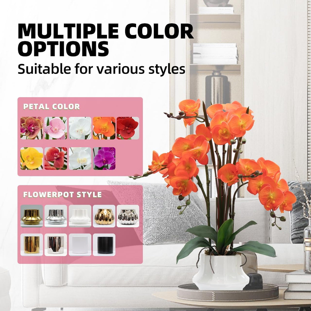 Artificial Orchid Flower Plant 20.9'' Real Touch Faux Orchids in Ceramic Vase Purple Dapple Fake Phalaenopsis Flower Arrangement Silk Orchids with Stems for Centerpiece Table Home Indoor Decor