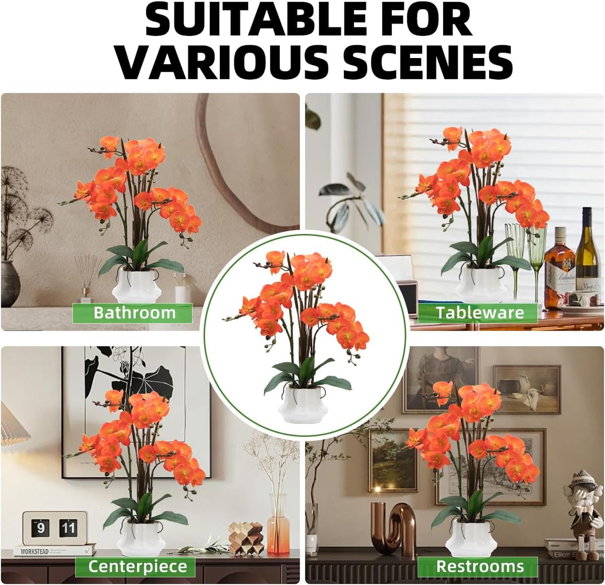 Artificial Orchid Flower Plant 20.9'' Real Touch Faux Orchids in Ceramic Vase Purple Dapple Fake Phalaenopsis Flower Arrangement Silk Orchids with Stems for Centerpiece Table Home Indoor Decor