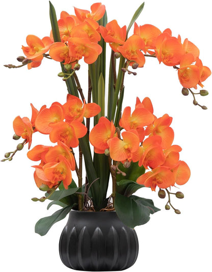 Artificial Orchid Flower Plant 20.9'' Real Touch Faux Orchids in Ceramic Vase Purple Dapple Fake Phalaenopsis Flower Arrangement Silk Orchids with Stems for Centerpiece Table Home Indoor Decor