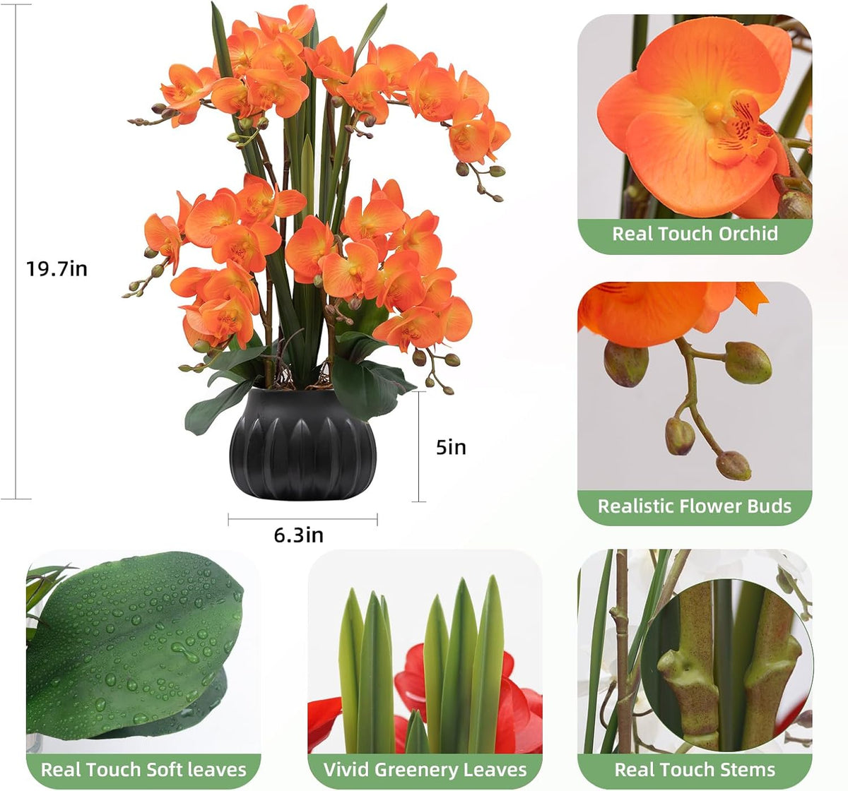Artificial Orchid Flower Plant 20.9'' Real Touch Faux Orchids in Ceramic Vase Purple Dapple Fake Phalaenopsis Flower Arrangement Silk Orchids with Stems for Centerpiece Table Home Indoor Decor