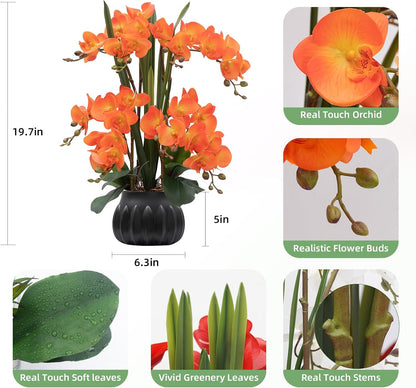 Artificial Orchid Flower Plant 20.9'' Real Touch Faux Orchids in Ceramic Vase Purple Dapple Fake Phalaenopsis Flower Arrangement Silk Orchids with Stems for Centerpiece Table Home Indoor Decor