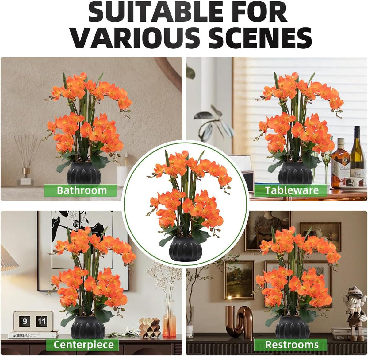 Artificial Orchid Flower Plant 20.9'' Real Touch Faux Orchids in Ceramic Vase Purple Dapple Fake Phalaenopsis Flower Arrangement Silk Orchids with Stems for Centerpiece Table Home Indoor Decor