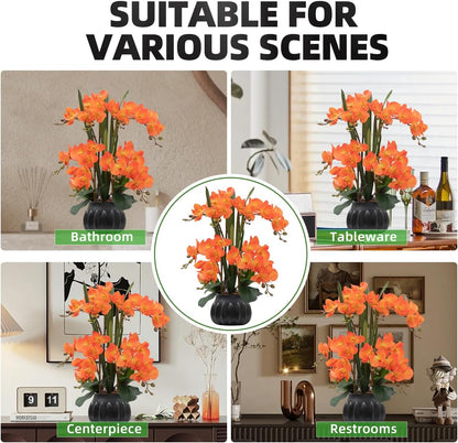 Artificial Orchid Flower Plant 20.9'' Real Touch Faux Orchids in Ceramic Vase Purple Dapple Fake Phalaenopsis Flower Arrangement Silk Orchids with Stems for Centerpiece Table Home Indoor Decor