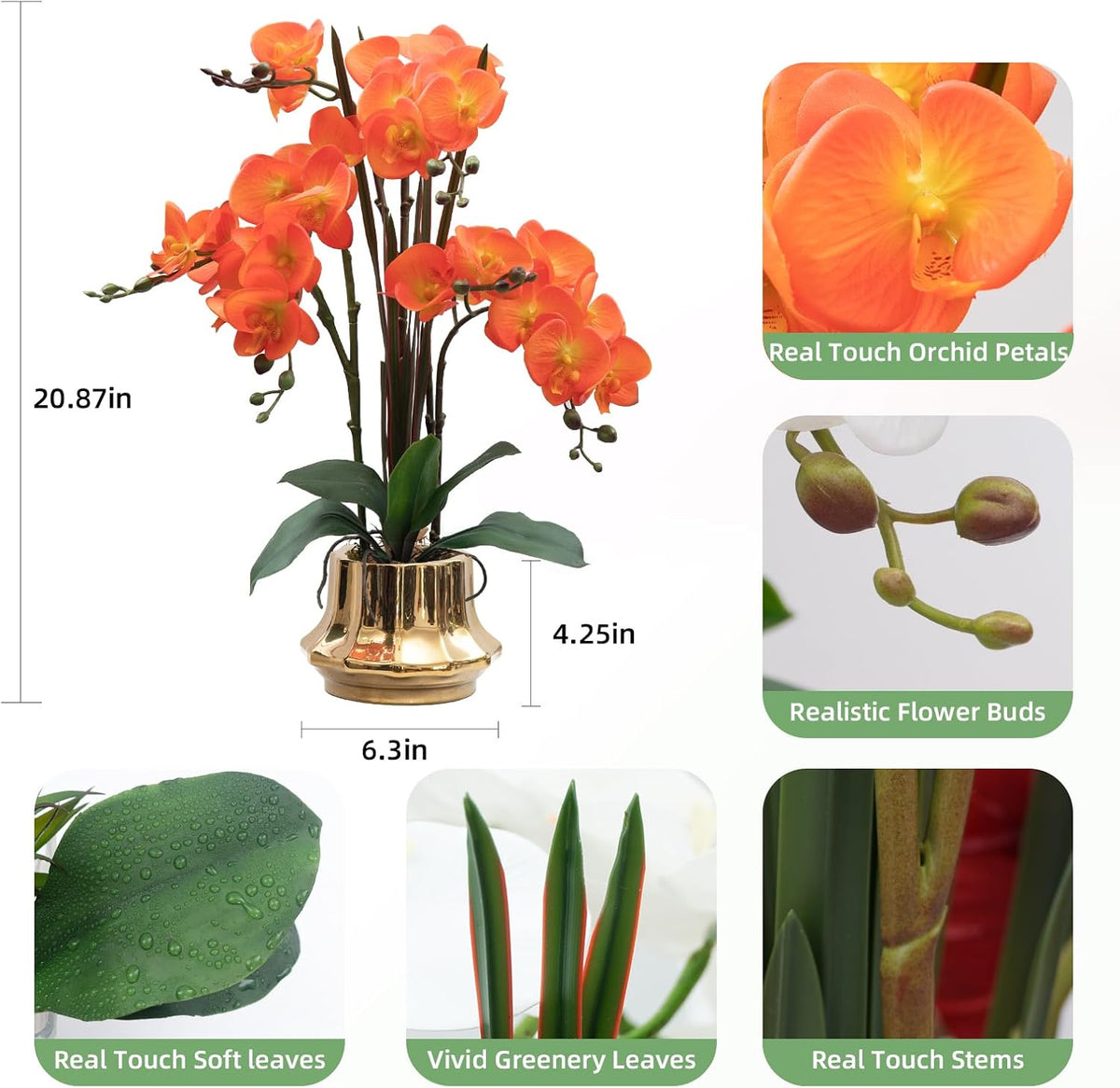 Artificial Orchid Flower Plant 20.9'' Real Touch Faux Orchids in Ceramic Vase Purple Dapple Fake Phalaenopsis Flower Arrangement Silk Orchids with Stems for Centerpiece Table Home Indoor Decor