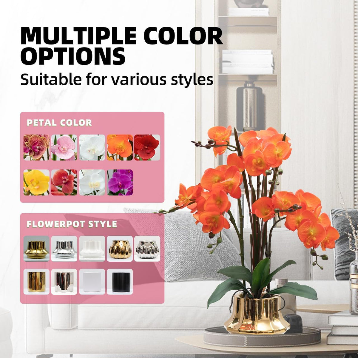 Artificial Orchid Flower Plant 20.9'' Real Touch Faux Orchids in Ceramic Vase Purple Dapple Fake Phalaenopsis Flower Arrangement Silk Orchids with Stems for Centerpiece Table Home Indoor Decor