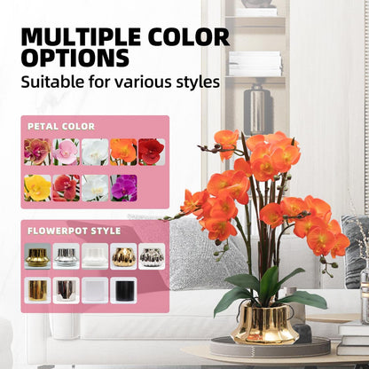 Artificial Orchid Flower Plant 20.9'' Real Touch Faux Orchids in Ceramic Vase Purple Dapple Fake Phalaenopsis Flower Arrangement Silk Orchids with Stems for Centerpiece Table Home Indoor Decor