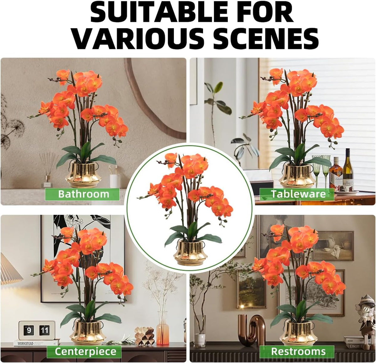Artificial Orchid Flower Plant 20.9'' Real Touch Faux Orchids in Ceramic Vase Purple Dapple Fake Phalaenopsis Flower Arrangement Silk Orchids with Stems for Centerpiece Table Home Indoor Decor