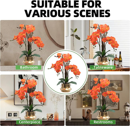 Artificial Orchid Flower Plant 20.9'' Real Touch Faux Orchids in Ceramic Vase Purple Dapple Fake Phalaenopsis Flower Arrangement Silk Orchids with Stems for Centerpiece Table Home Indoor Decor