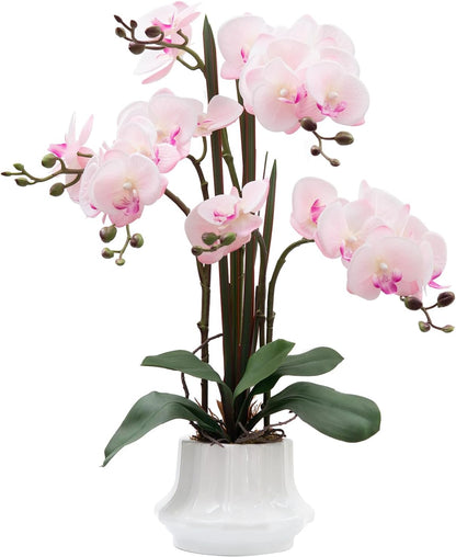 Artificial Orchid Flower Plant 20.9'' Real Touch Faux Orchids in Ceramic Vase Purple Dapple Fake Phalaenopsis Flower Arrangement Silk Orchids with Stems for Centerpiece Table Home Indoor Decor