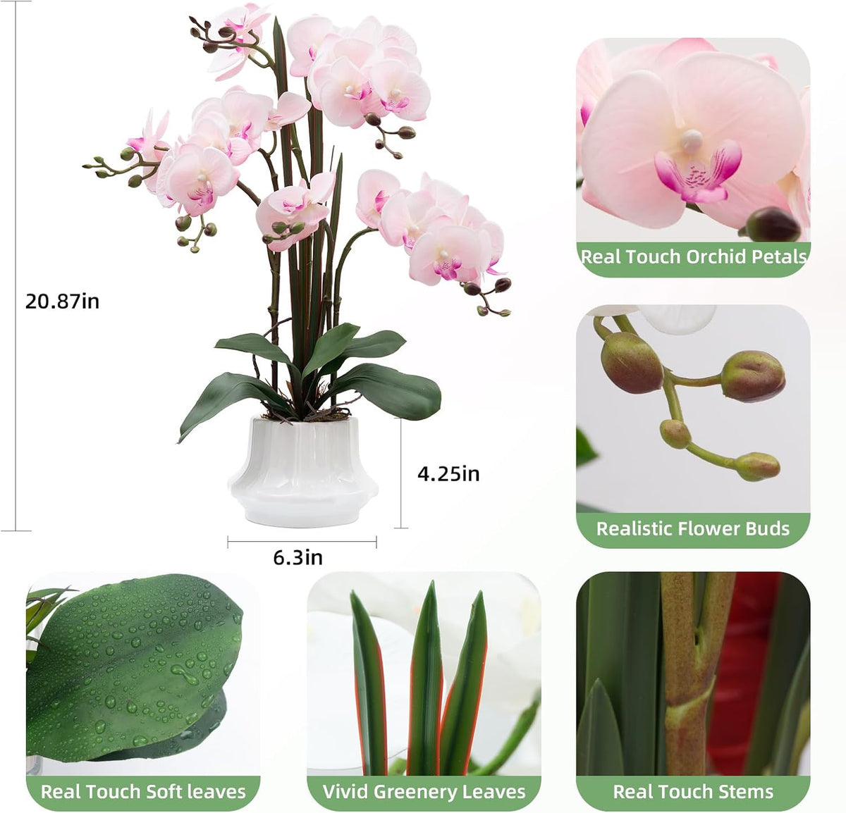 Artificial Orchid Flower Plant 20.9'' Real Touch Faux Orchids in Ceramic Vase Purple Dapple Fake Phalaenopsis Flower Arrangement Silk Orchids with Stems for Centerpiece Table Home Indoor Decor