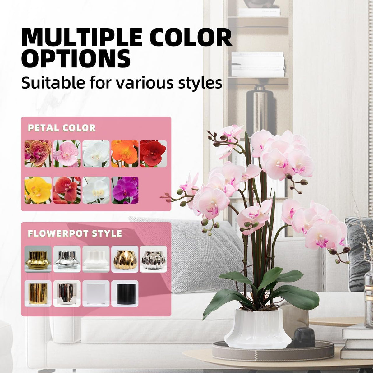 Artificial Orchid Flower Plant 20.9'' Real Touch Faux Orchids in Ceramic Vase Purple Dapple Fake Phalaenopsis Flower Arrangement Silk Orchids with Stems for Centerpiece Table Home Indoor Decor