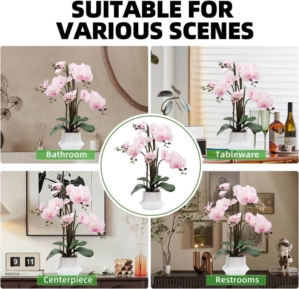 Artificial Orchid Flower Plant 20.9'' Real Touch Faux Orchids in Ceramic Vase Purple Dapple Fake Phalaenopsis Flower Arrangement Silk Orchids with Stems for Centerpiece Table Home Indoor Decor