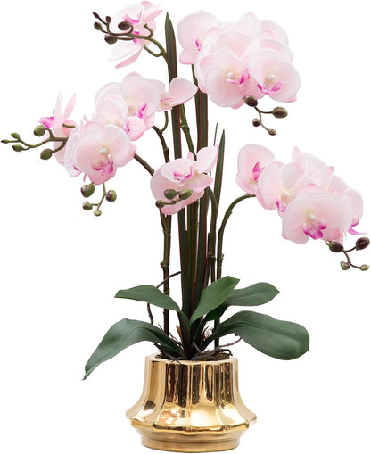 Artificial Orchid Flower Plant 20.9'' Real Touch Faux Orchids in Ceramic Vase Purple Dapple Fake Phalaenopsis Flower Arrangement Silk Orchids with Stems for Centerpiece Table Home Indoor Decor
