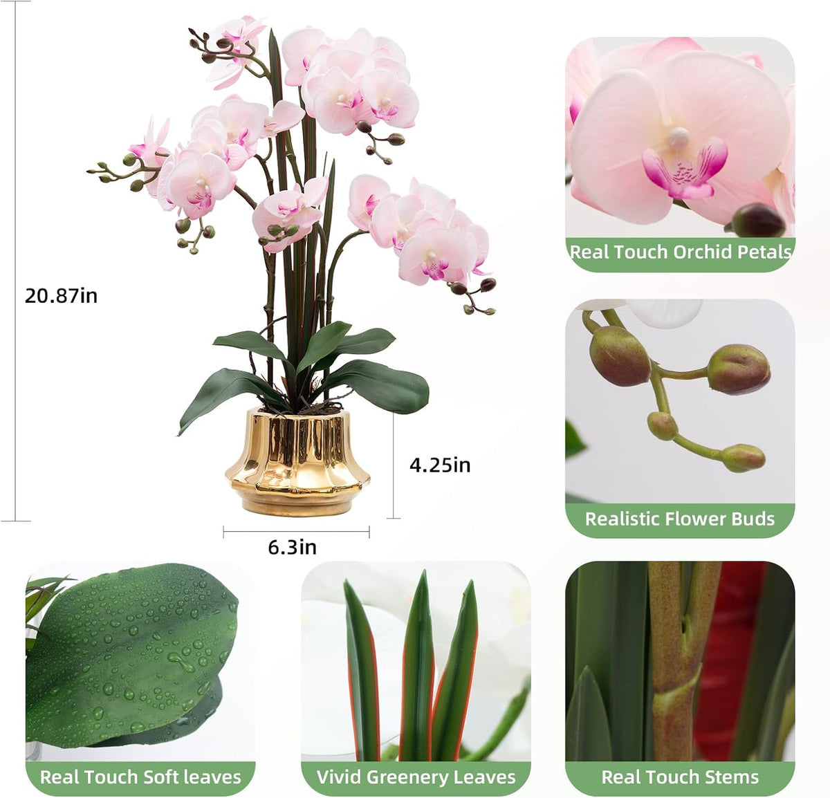 Artificial Orchid Flower Plant 20.9'' Real Touch Faux Orchids in Ceramic Vase Purple Dapple Fake Phalaenopsis Flower Arrangement Silk Orchids with Stems for Centerpiece Table Home Indoor Decor