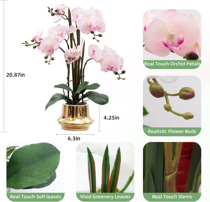 Artificial Orchid Flower Plant 20.9'' Real Touch Faux Orchids in Ceramic Vase Purple Dapple Fake Phalaenopsis Flower Arrangement Silk Orchids with Stems for Centerpiece Table Home Indoor Decor