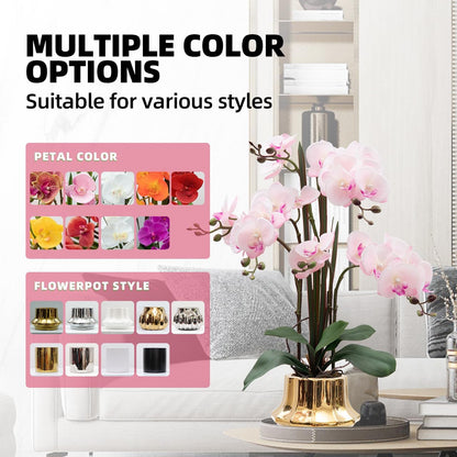 Artificial Orchid Flower Plant 20.9'' Real Touch Faux Orchids in Ceramic Vase Purple Dapple Fake Phalaenopsis Flower Arrangement Silk Orchids with Stems for Centerpiece Table Home Indoor Decor