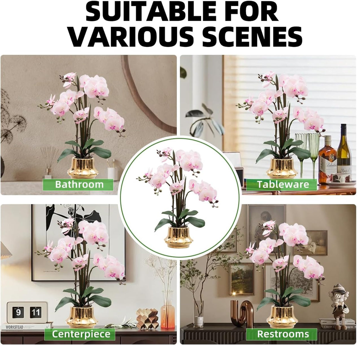 Artificial Orchid Flower Plant 20.9'' Real Touch Faux Orchids in Ceramic Vase Purple Dapple Fake Phalaenopsis Flower Arrangement Silk Orchids with Stems for Centerpiece Table Home Indoor Decor