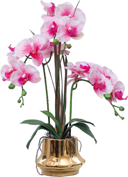Artificial Orchid Flower Plant 20.9'' Real Touch Faux Orchids in Ceramic Vase Purple Dapple Fake Phalaenopsis Flower Arrangement Silk Orchids with Stems for Centerpiece Table Home Indoor Decor