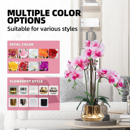 Artificial Orchid Flower Plant 20.9'' Real Touch Faux Orchids in Ceramic Vase Purple Dapple Fake Phalaenopsis Flower Arrangement Silk Orchids with Stems for Centerpiece Table Home Indoor Decor