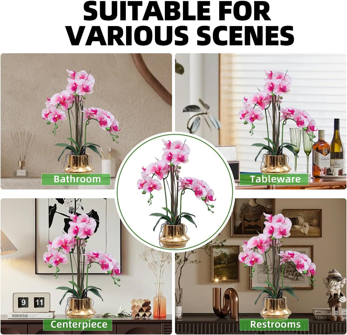 Artificial Orchid Flower Plant 20.9'' Real Touch Faux Orchids in Ceramic Vase Purple Dapple Fake Phalaenopsis Flower Arrangement Silk Orchids with Stems for Centerpiece Table Home Indoor Decor