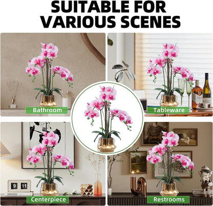 Artificial Orchid Flower Plant 20.9'' Real Touch Faux Orchids in Ceramic Vase Purple Dapple Fake Phalaenopsis Flower Arrangement Silk Orchids with Stems for Centerpiece Table Home Indoor Decor