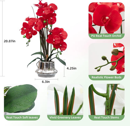 Artificial Orchid Flower Plant 20.9'' Real Touch Faux Orchids in Ceramic Vase Purple Dapple Fake Phalaenopsis Flower Arrangement Silk Orchids with Stems for Centerpiece Table Home Indoor Decor