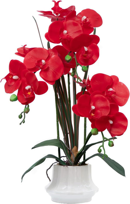 Artificial Orchid Flower Plant 20.9'' Real Touch Faux Orchids in Ceramic Vase Purple Dapple Fake Phalaenopsis Flower Arrangement Silk Orchids with Stems for Centerpiece Table Home Indoor Decor