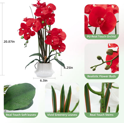 Artificial Orchid Flower Plant 20.9'' Real Touch Faux Orchids in Ceramic Vase Purple Dapple Fake Phalaenopsis Flower Arrangement Silk Orchids with Stems for Centerpiece Table Home Indoor Decor