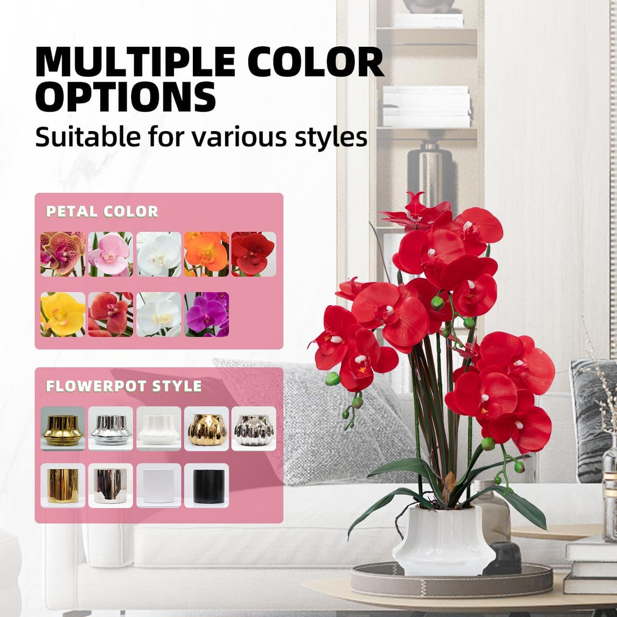 Artificial Orchid Flower Plant 20.9'' Real Touch Faux Orchids in Ceramic Vase Purple Dapple Fake Phalaenopsis Flower Arrangement Silk Orchids with Stems for Centerpiece Table Home Indoor Decor