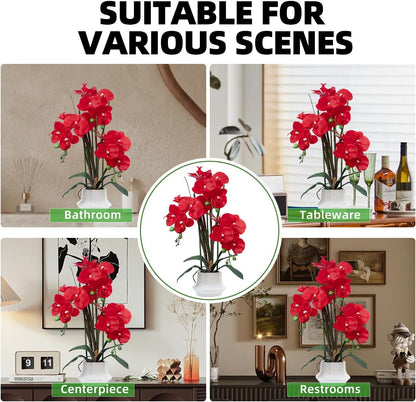 Artificial Orchid Flower Plant 20.9'' Real Touch Faux Orchids in Ceramic Vase Purple Dapple Fake Phalaenopsis Flower Arrangement Silk Orchids with Stems for Centerpiece Table Home Indoor Decor