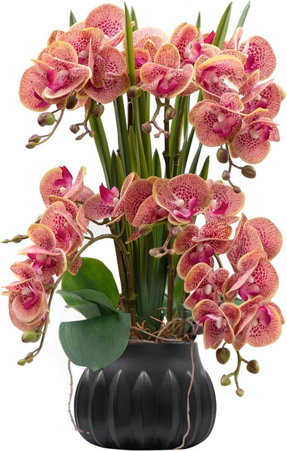 Artificial Orchid Flower Plant 20.9'' Real Touch Faux Orchids in Ceramic Vase Purple Dapple Fake Phalaenopsis Flower Arrangement Silk Orchids with Stems for Centerpiece Table Home Indoor Decor