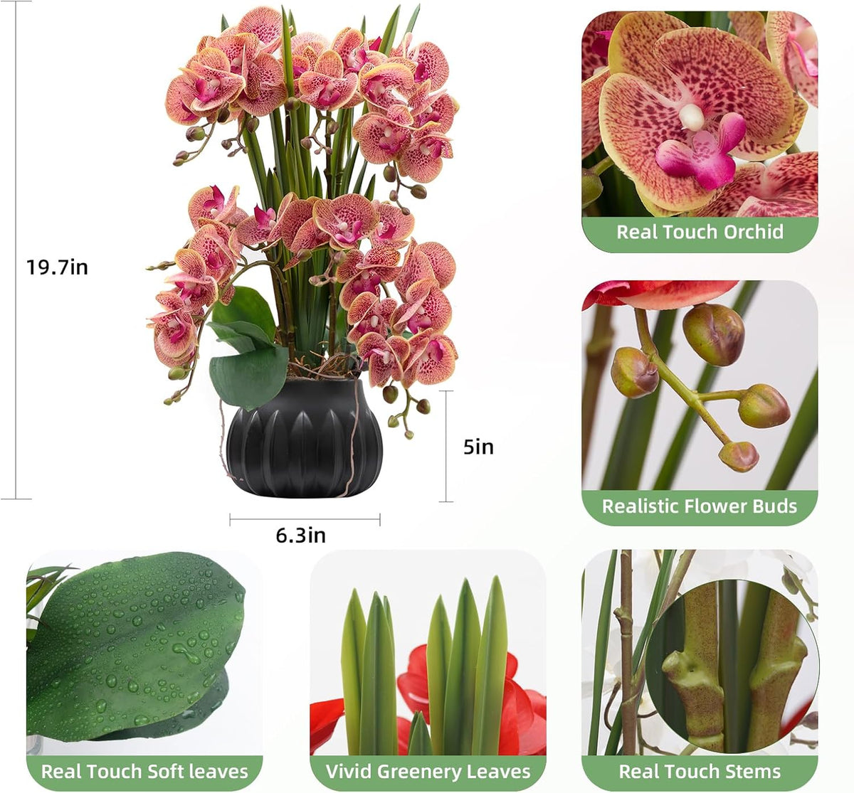 Artificial Orchid Flower Plant 20.9'' Real Touch Faux Orchids in Ceramic Vase Purple Dapple Fake Phalaenopsis Flower Arrangement Silk Orchids with Stems for Centerpiece Table Home Indoor Decor