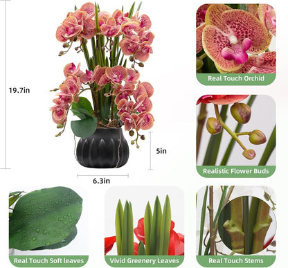 Artificial Orchid Flower Plant 20.9'' Real Touch Faux Orchids in Ceramic Vase Purple Dapple Fake Phalaenopsis Flower Arrangement Silk Orchids with Stems for Centerpiece Table Home Indoor Decor