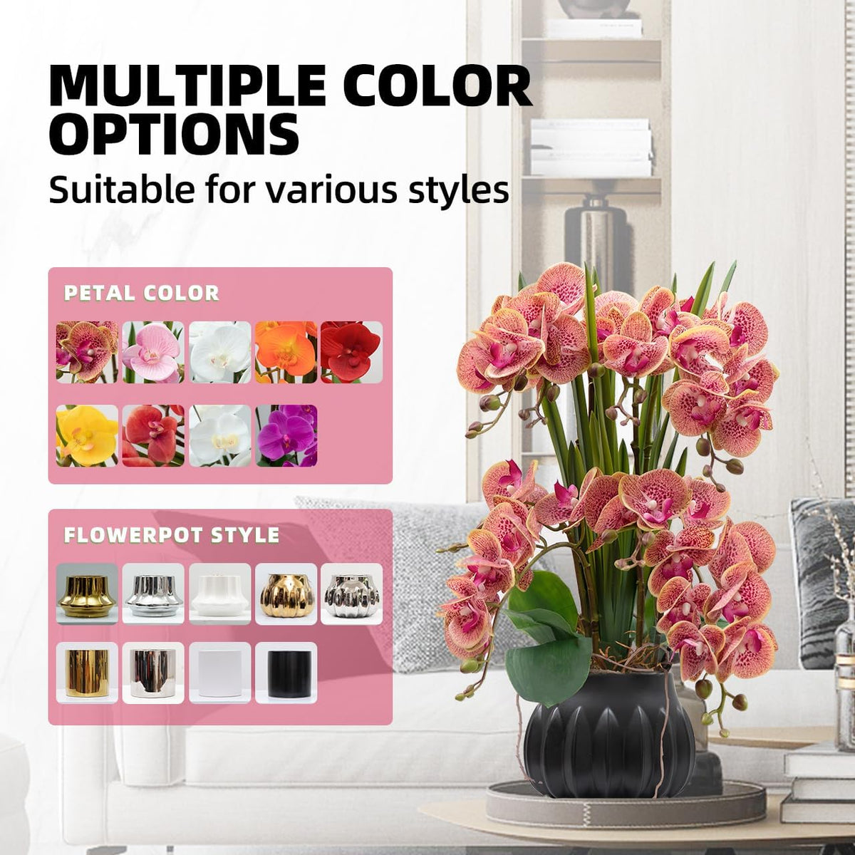 Artificial Orchid Flower Plant 20.9'' Real Touch Faux Orchids in Ceramic Vase Purple Dapple Fake Phalaenopsis Flower Arrangement Silk Orchids with Stems for Centerpiece Table Home Indoor Decor