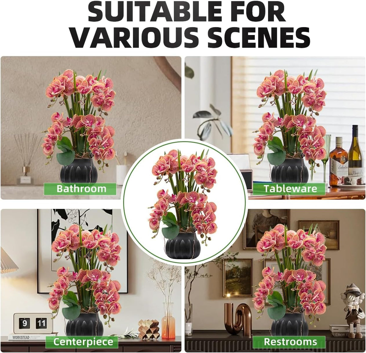 Artificial Orchid Flower Plant 20.9'' Real Touch Faux Orchids in Ceramic Vase Purple Dapple Fake Phalaenopsis Flower Arrangement Silk Orchids with Stems for Centerpiece Table Home Indoor Decor