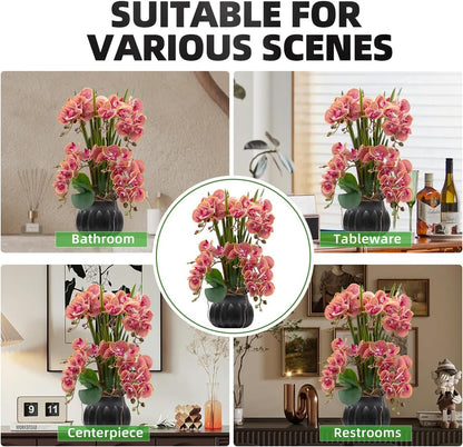 Artificial Orchid Flower Plant 20.9'' Real Touch Faux Orchids in Ceramic Vase Purple Dapple Fake Phalaenopsis Flower Arrangement Silk Orchids with Stems for Centerpiece Table Home Indoor Decor