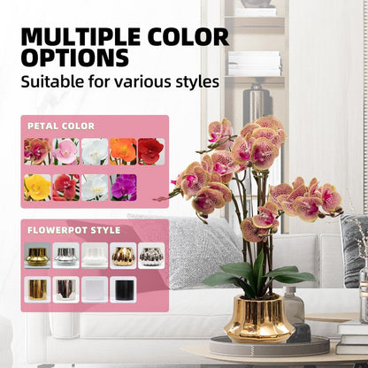 Artificial Orchid Flower Plant 20.9'' Real Touch Faux Orchids in Ceramic Vase Purple Dapple Fake Phalaenopsis Flower Arrangement Silk Orchids with Stems for Centerpiece Table Home Indoor Decor