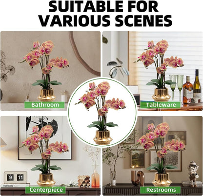 Artificial Orchid Flower Plant 20.9'' Real Touch Faux Orchids in Ceramic Vase Purple Dapple Fake Phalaenopsis Flower Arrangement Silk Orchids with Stems for Centerpiece Table Home Indoor Decor