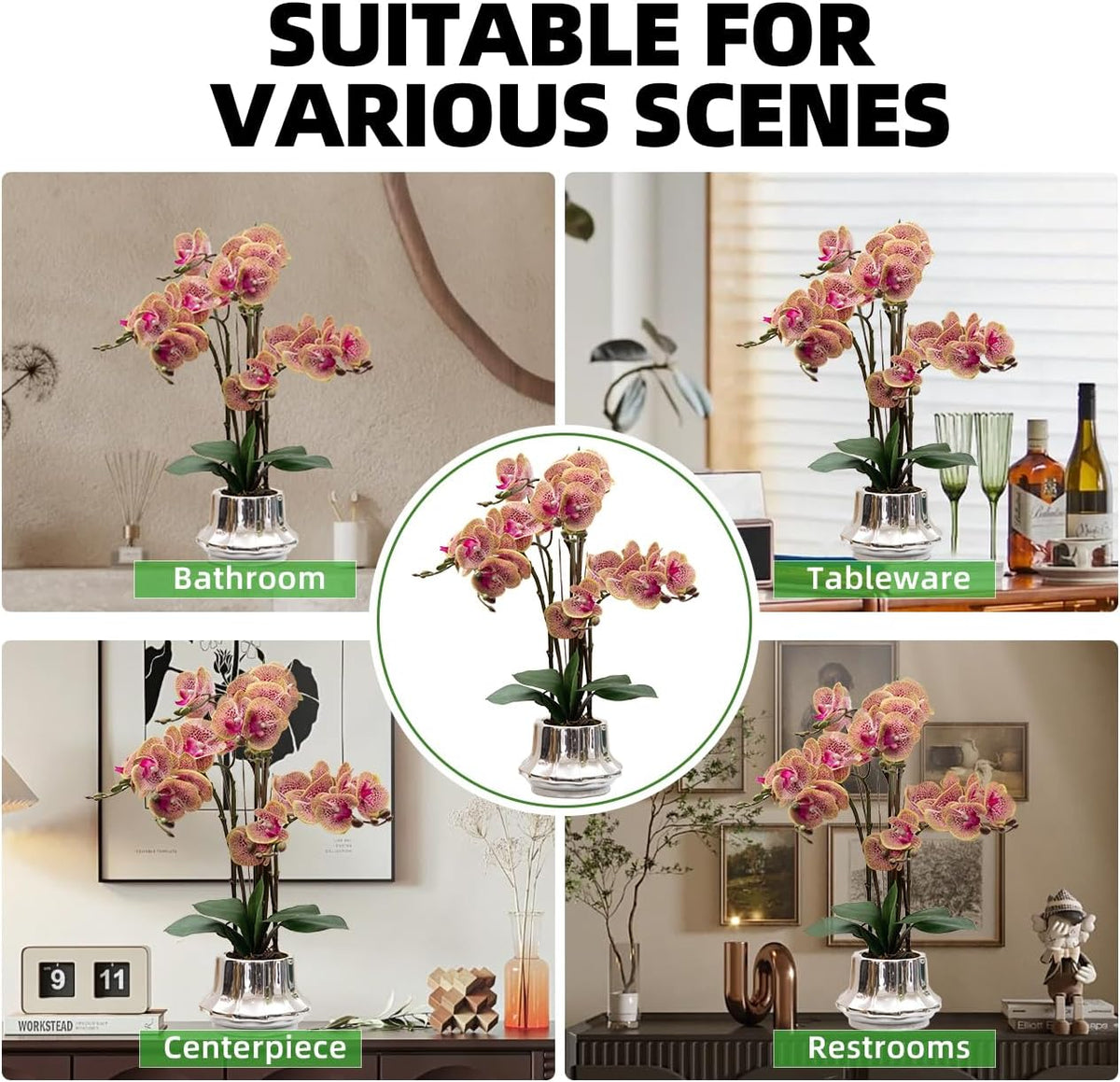 Artificial Orchid Flower Plant 20.9'' Real Touch Faux Orchids in Ceramic Vase Purple Dapple Fake Phalaenopsis Flower Arrangement Silk Orchids with Stems for Centerpiece Table Home Indoor Decor