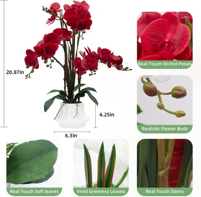 Artificial Orchid Flower Plant 20.9'' Real Touch Faux Orchids in Ceramic Vase Purple Dapple Fake Phalaenopsis Flower Arrangement Silk Orchids with Stems for Centerpiece Table Home Indoor Decor
