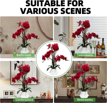 Artificial Orchid Flower Plant 20.9'' Real Touch Faux Orchids in Ceramic Vase Purple Dapple Fake Phalaenopsis Flower Arrangement Silk Orchids with Stems for Centerpiece Table Home Indoor Decor