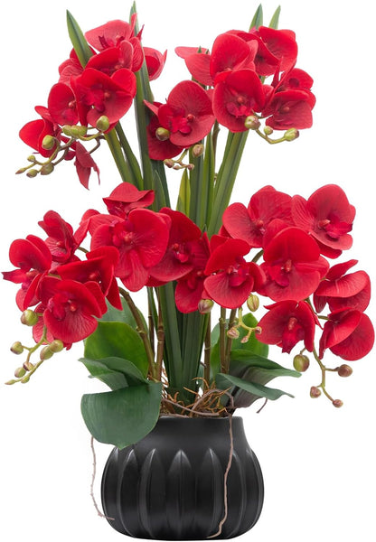 Artificial Orchid Flower Plant 20.9'' Real Touch Faux Orchids in Ceramic Vase Purple Dapple Fake Phalaenopsis Flower Arrangement Silk Orchids with Stems for Centerpiece Table Home Indoor Decor