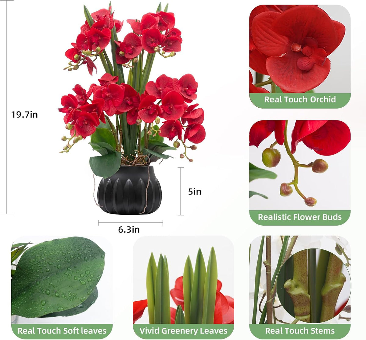 Artificial Orchid Flower Plant 20.9'' Real Touch Faux Orchids in Ceramic Vase Purple Dapple Fake Phalaenopsis Flower Arrangement Silk Orchids with Stems for Centerpiece Table Home Indoor Decor