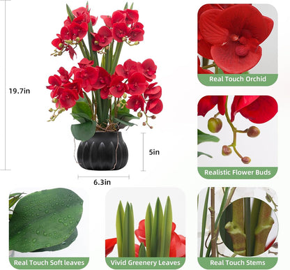 Artificial Orchid Flower Plant 20.9'' Real Touch Faux Orchids in Ceramic Vase Purple Dapple Fake Phalaenopsis Flower Arrangement Silk Orchids with Stems for Centerpiece Table Home Indoor Decor