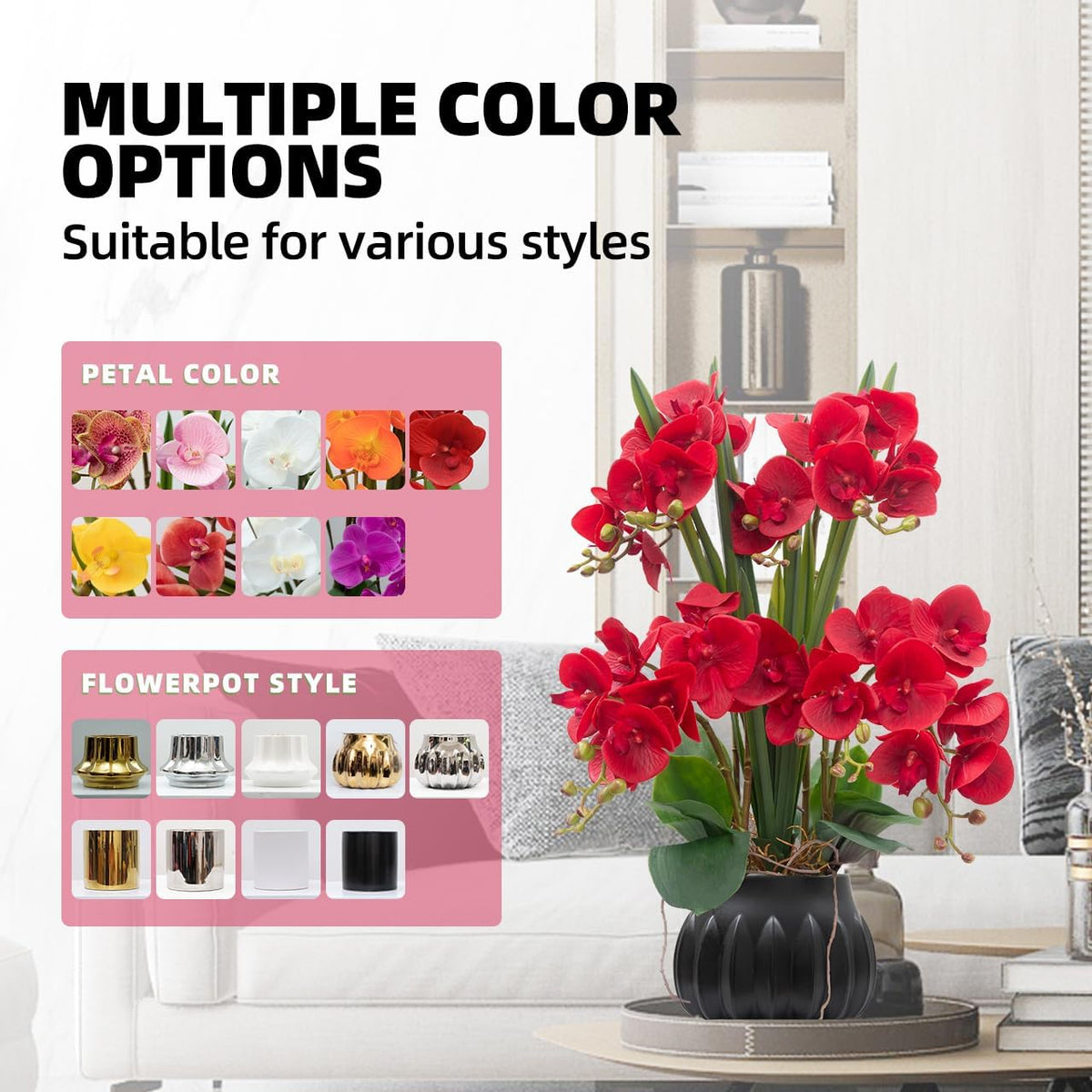 Artificial Orchid Flower Plant 20.9'' Real Touch Faux Orchids in Ceramic Vase Purple Dapple Fake Phalaenopsis Flower Arrangement Silk Orchids with Stems for Centerpiece Table Home Indoor Decor
