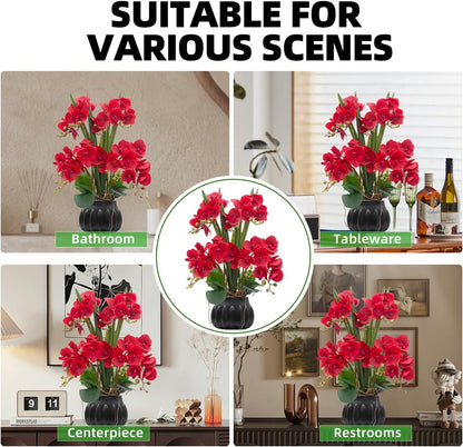 Artificial Orchid Flower Plant 20.9'' Real Touch Faux Orchids in Ceramic Vase Purple Dapple Fake Phalaenopsis Flower Arrangement Silk Orchids with Stems for Centerpiece Table Home Indoor Decor