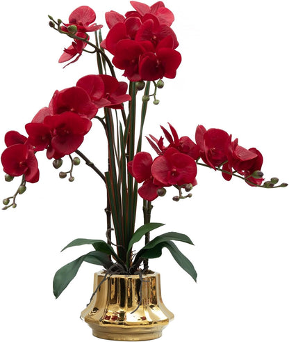 Artificial Orchid Flower Plant 20.9'' Real Touch Faux Orchids in Ceramic Vase Purple Dapple Fake Phalaenopsis Flower Arrangement Silk Orchids with Stems for Centerpiece Table Home Indoor Decor