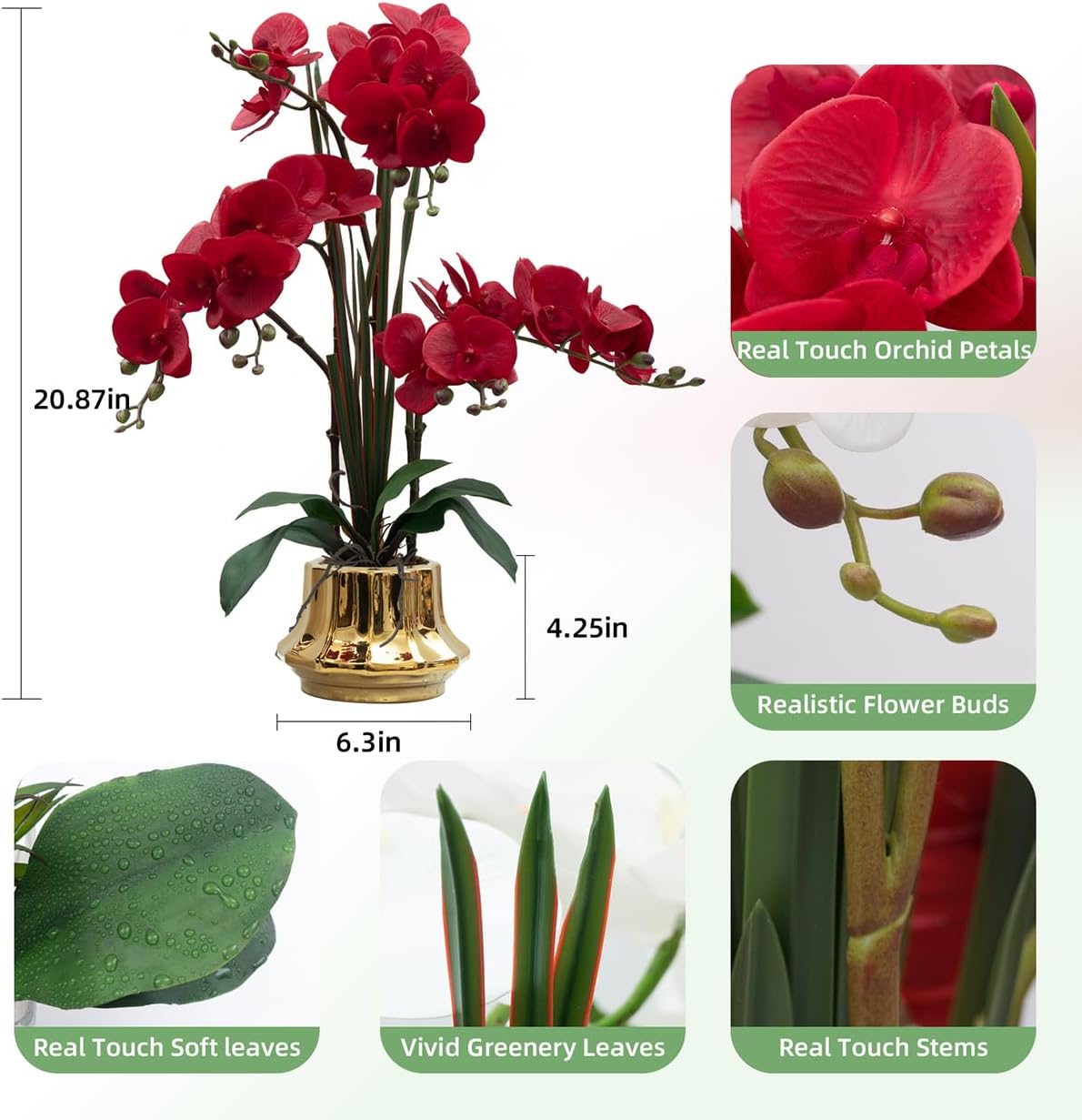 Artificial Orchid Flower Plant 20.9'' Real Touch Faux Orchids in Ceramic Vase Purple Dapple Fake Phalaenopsis Flower Arrangement Silk Orchids with Stems for Centerpiece Table Home Indoor Decor