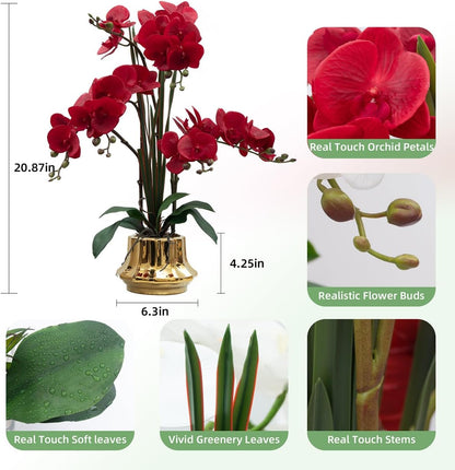 Artificial Orchid Flower Plant 20.9'' Real Touch Faux Orchids in Ceramic Vase Purple Dapple Fake Phalaenopsis Flower Arrangement Silk Orchids with Stems for Centerpiece Table Home Indoor Decor